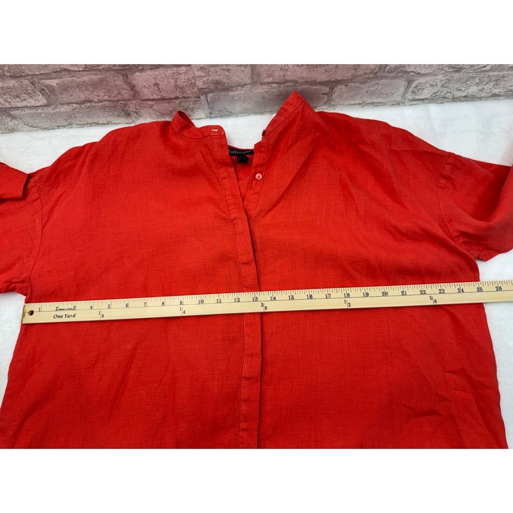 Eileen Fisher Organic‎ Linen Button Front Top Tunic Coral Orange Size Large - Picture 6 of 9
